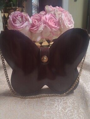Neiman Marcus Butterfly-Shaped Bag in Deep Burgundy with Gold Chain